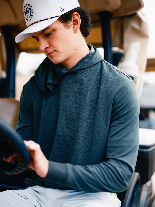 Rib Knit Hoodie - Double J Hook Blue