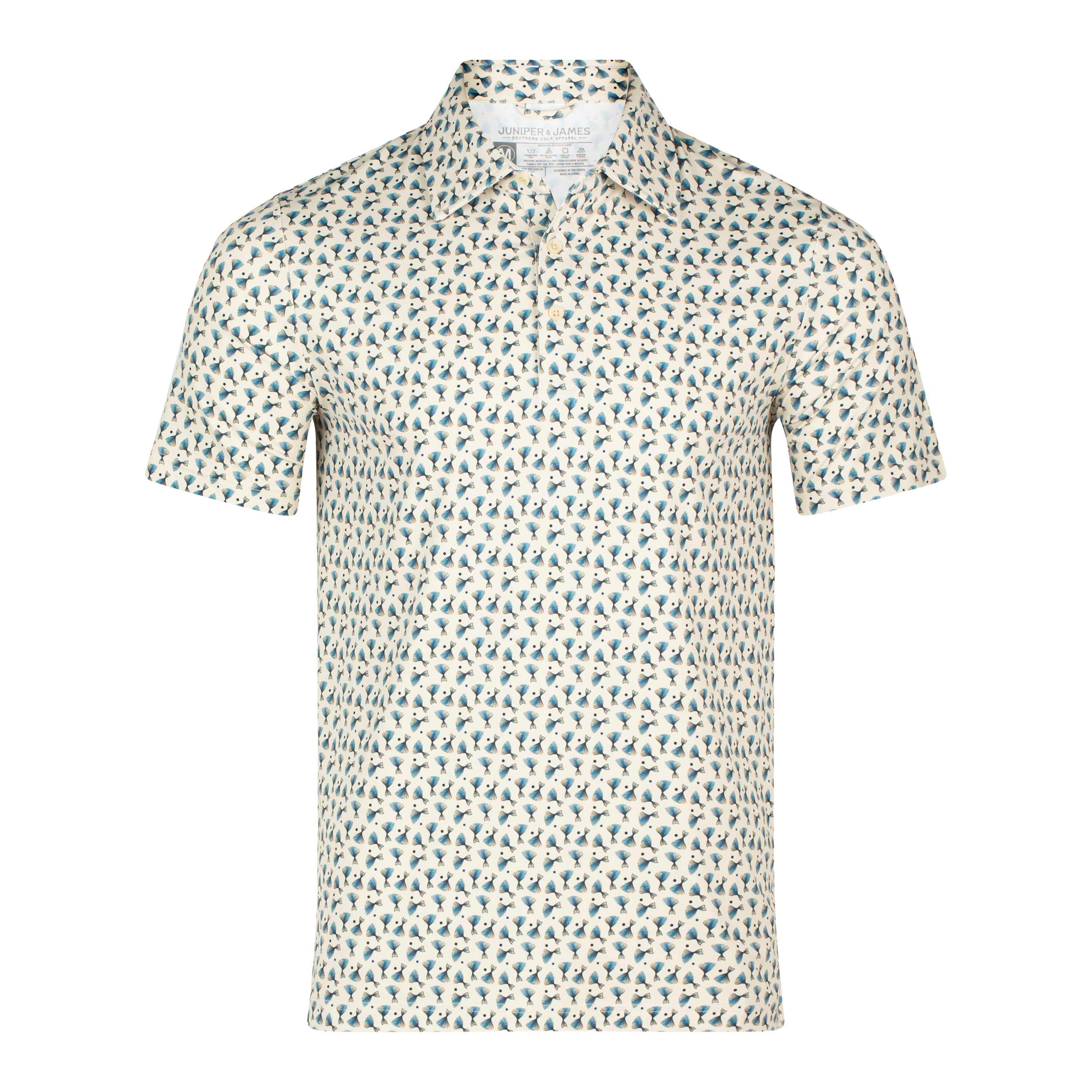 color fish polo Juniper & James Redfish Tail Print Performance Polo – Cooling Coastal Golf Shirt L