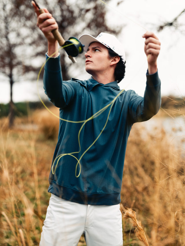 Rib Knit Hoodie - Double J Hook Blue