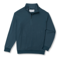 A dark teal long-sleeve quarter-zip pullover sweatshirt with a mock neck collar, displayed flat against a white background.