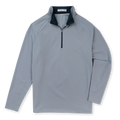 A light gray long-sleeve quarter-zip pullover with a dark navy collar, shown flat against a white background.
