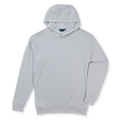 A light gray pullover hoodie with a drawstring hood and ribbed cuffs and hem, displayed flat against a white background.