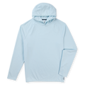 A light blue hooded long-sleeve athletic top shown flat against a solid white background.