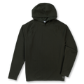 A dark olive green hooded long-sleeve shirt with raglan sleeves, shown flat against a white background.